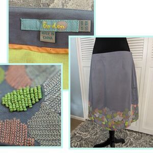 Boden Skirt Womens 14R Gray Coral Floral Embroidery Beaded A-line Knee Length